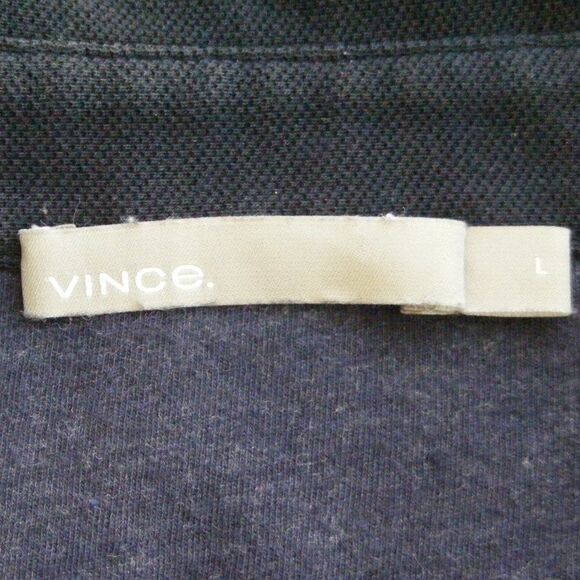 VINCE Polo Shirt, L, Slub, Navy Blue, Short sleeves, Collared, 3 buttons - Picture 8 of 10